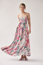 Robe longue femme coupe évasée taille haute motif fleuri - Althea