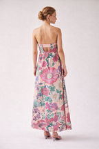 Robe longue femme coupe évasée taille haute motif fleuri - Althea