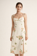 Robe midi légère femme printemps encolure douce imprimé floral - Lirena