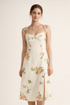 Robe midi légère femme printemps encolure douce imprimé floral - Lirena