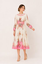 Robe midi florale manches longues poignets taille définie confort prolongé - Brenda