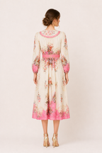 Robe midi florale manches longues poignets taille définie confort prolongé - Brenda