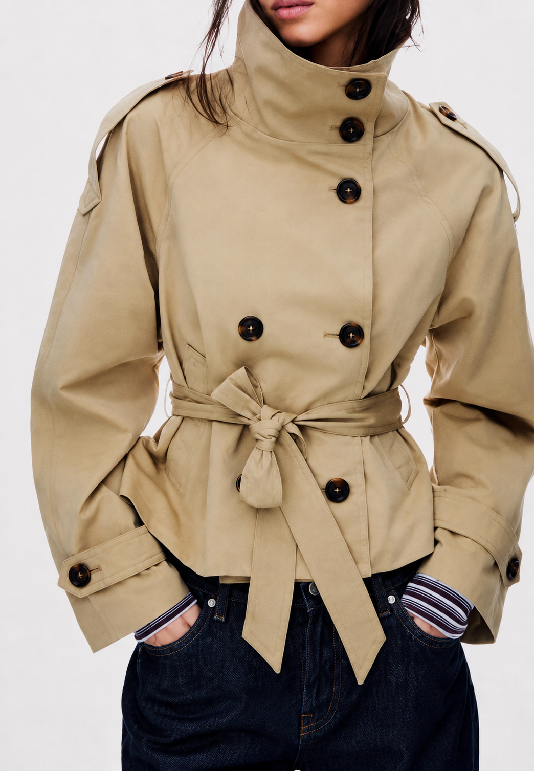 Trench-coat femme col montant ceinture imperméable classique - Solène