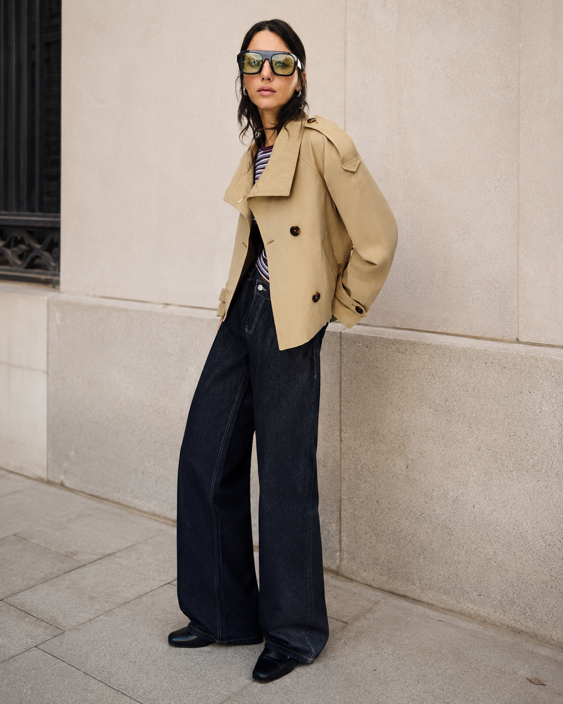 Trench-coat femme col montant ceinture imperméable classique - Solène
