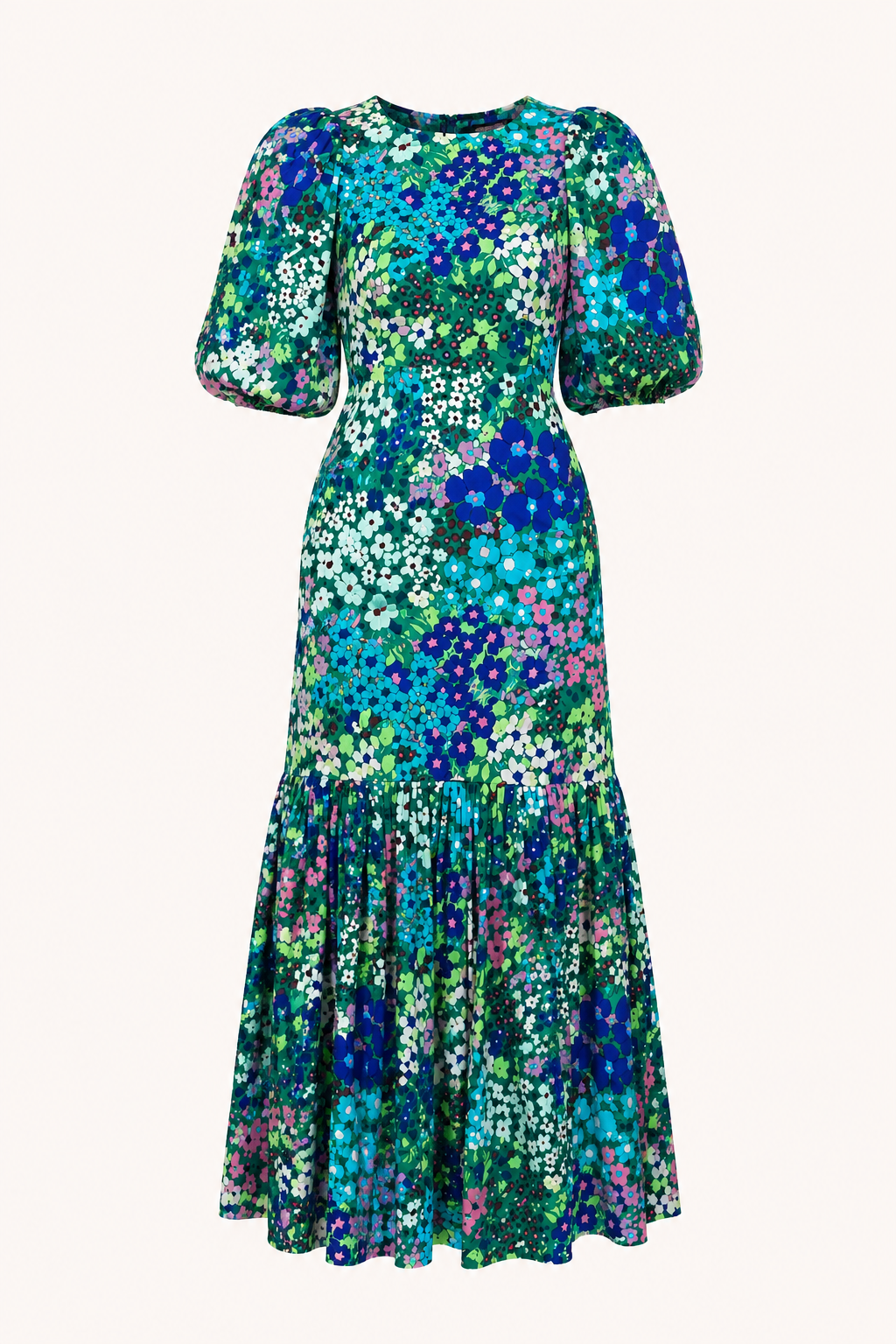 Robe midi florale manches bouffantes volants ourlet ceintrée - Nani