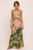 Robe longue dos nu fente devant imprimé floral surdimensionné printemps-été - Valery