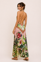 Robe longue dos nu fente devant imprimé floral surdimensionné printemps-été - Valery