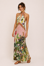 Robe longue dos nu fente devant imprimé floral surdimensionné printemps-été - Valery