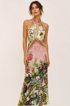 Robe longue dos nu fente devant imprimé floral surdimensionné printemps-été - Valery
