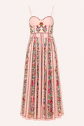 Robe midi fines bretelles décolleté en cœur imprimé floral vertical cintré - Nadine