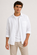 Chemise lin homme manches longues texture poche poitrine - Emil