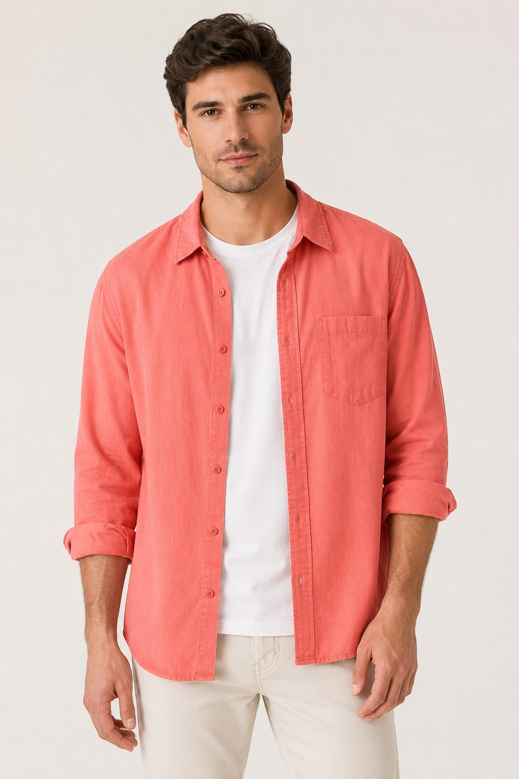 Chemise lin homme manches longues texture poche poitrine - Emil
