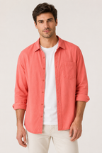 Chemise lin homme manches longues texture poche poitrine - Emil