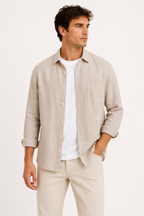Chemise lin homme manches longues texture poche poitrine - Emil