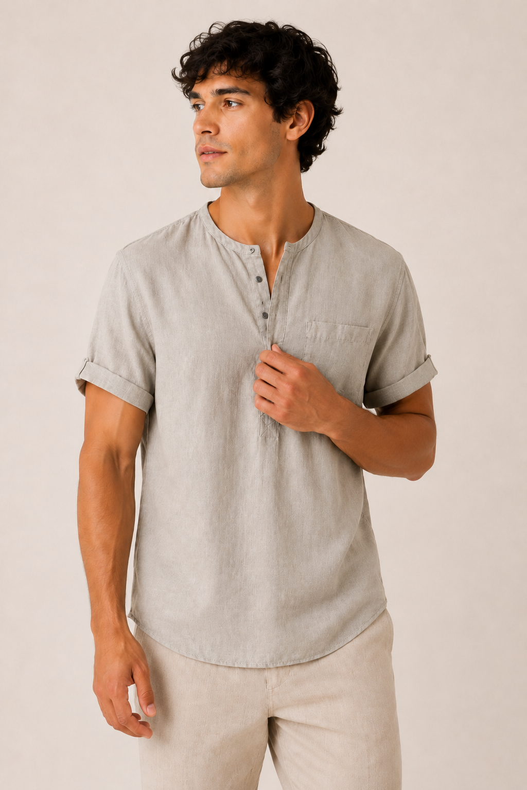 Chemise homme col mao manches courtes poche casual - James