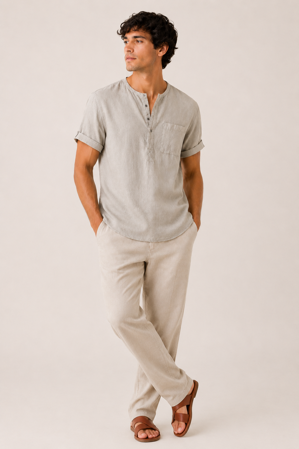 Chemise homme col mao manches courtes poche casual - James