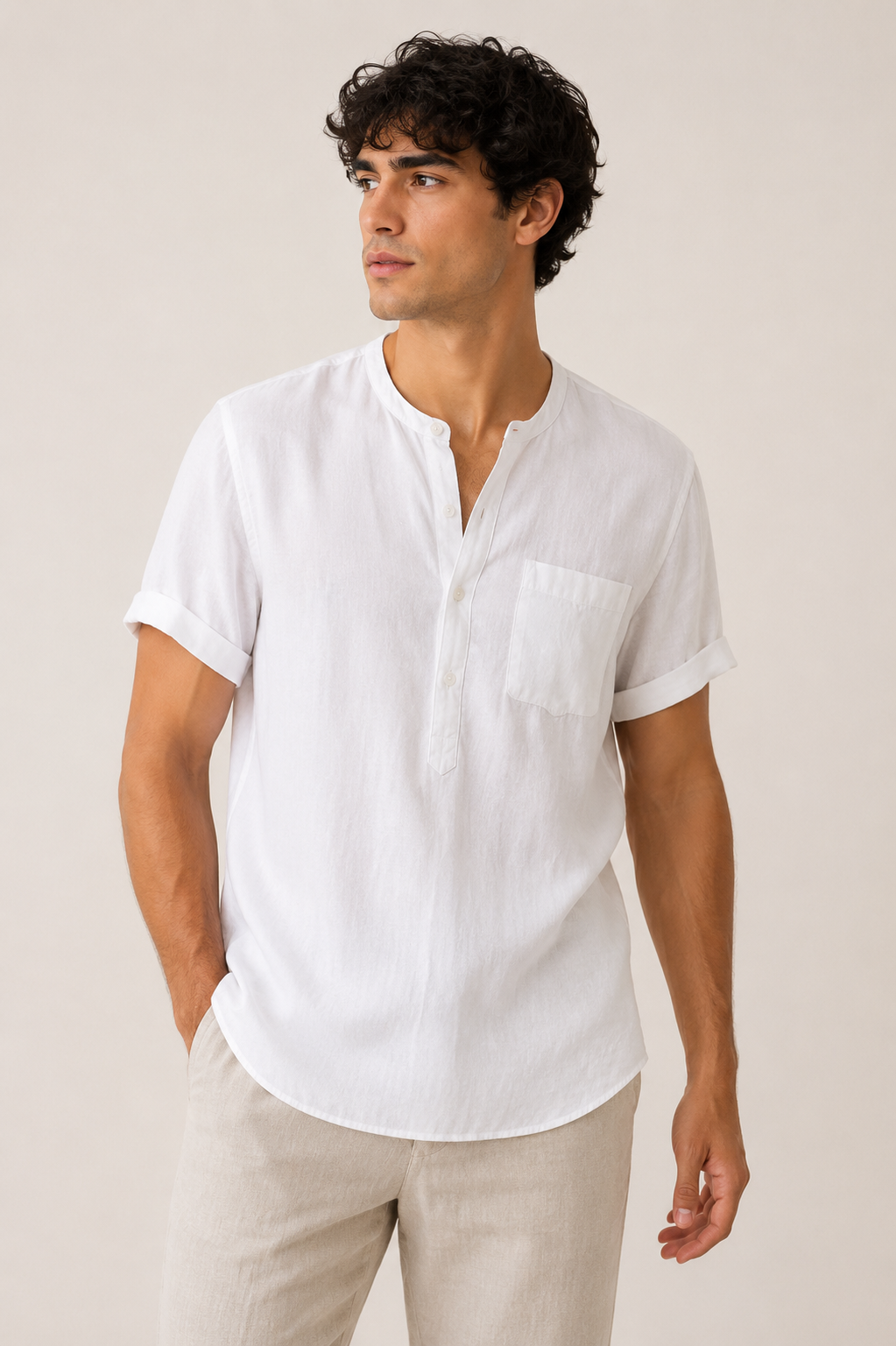 Chemise homme col mao manches courtes poche casual - James