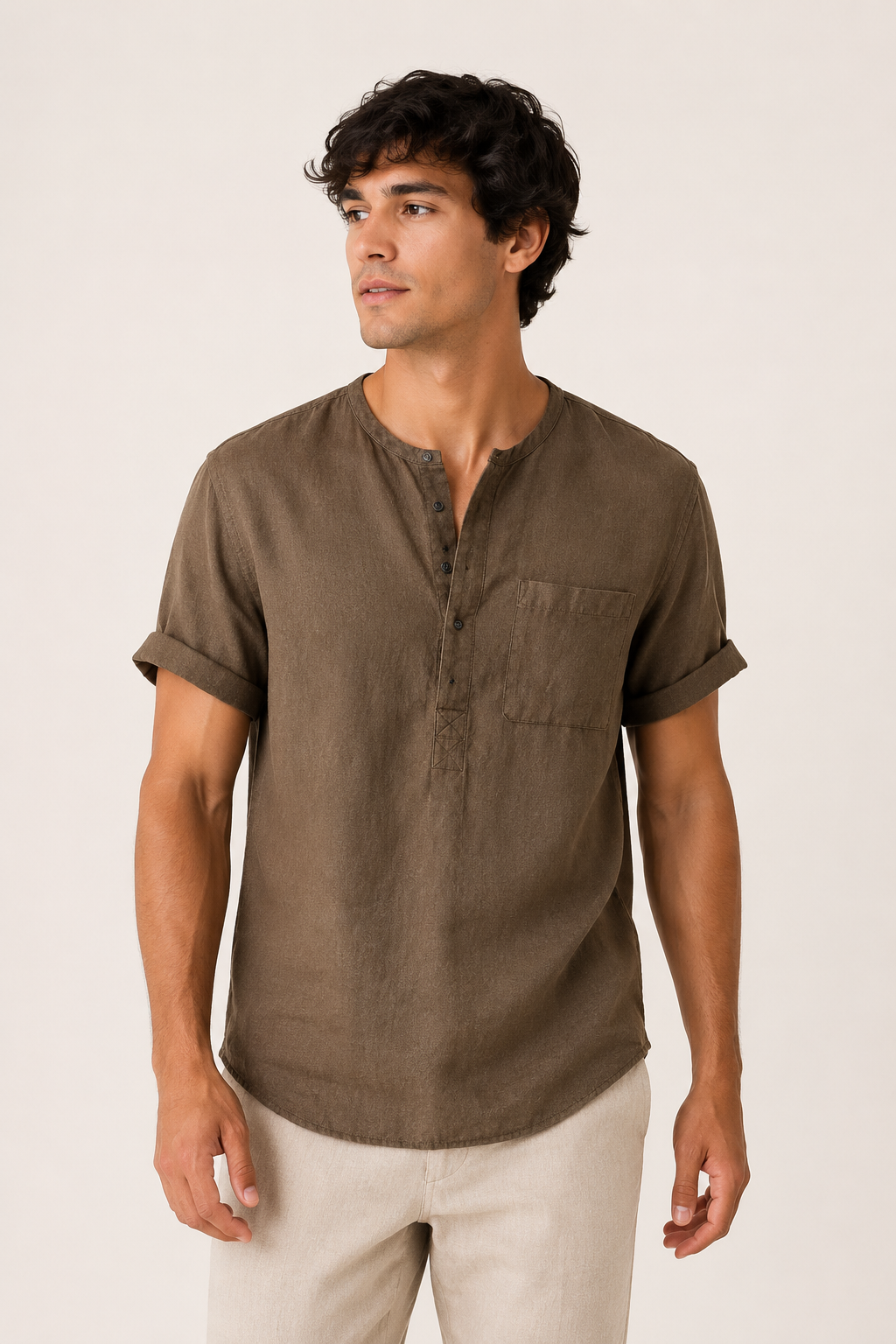 Chemise homme col mao manches courtes poche casual - James