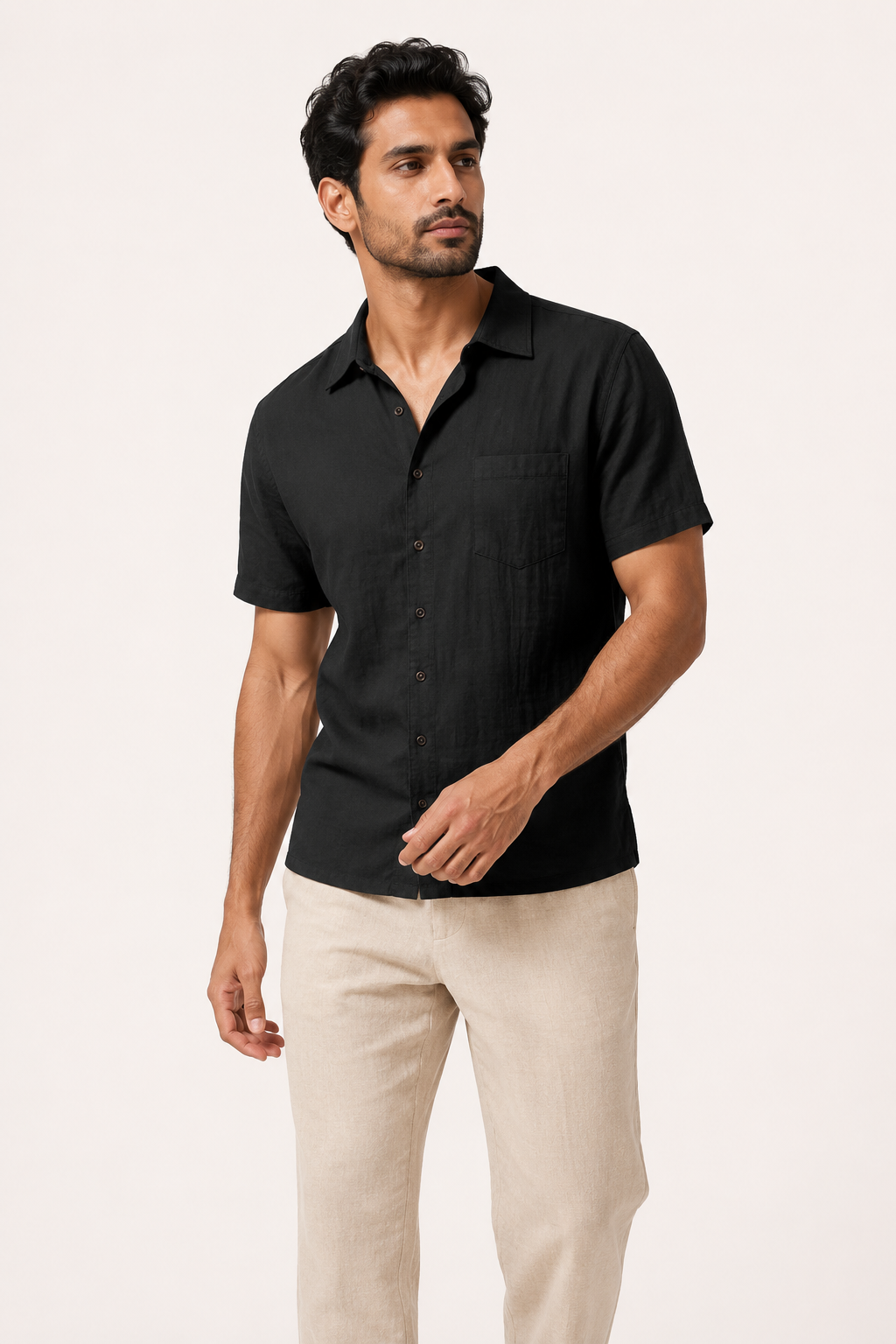 Chemise lin homme manches courtes col classique poche utile - Patricio
