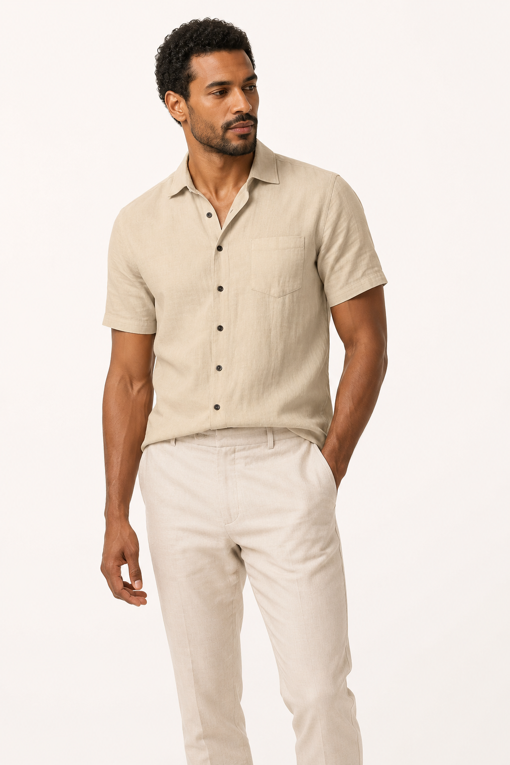 Chemise lin homme manches courtes col classique poche utile - Patricio