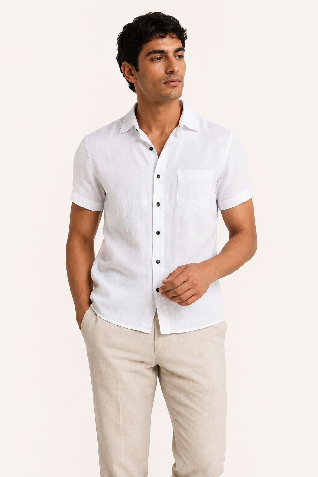 Chemise lin homme manches courtes col classique poche utile - Patricio