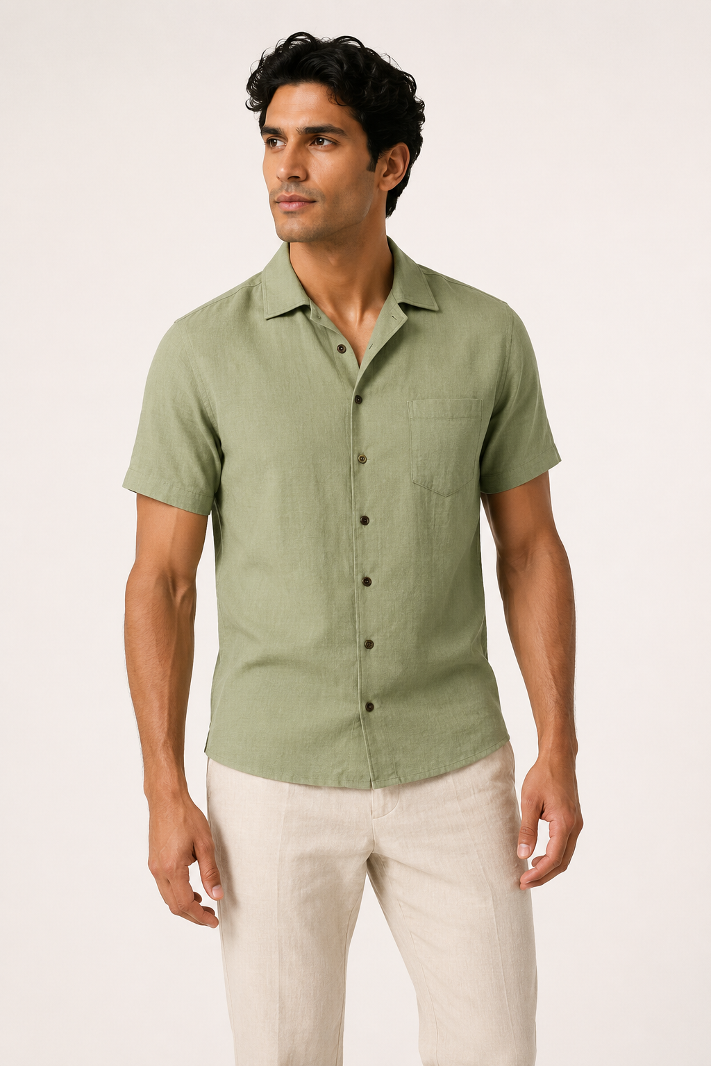 Chemise lin homme manches courtes col classique poche utile - Patricio