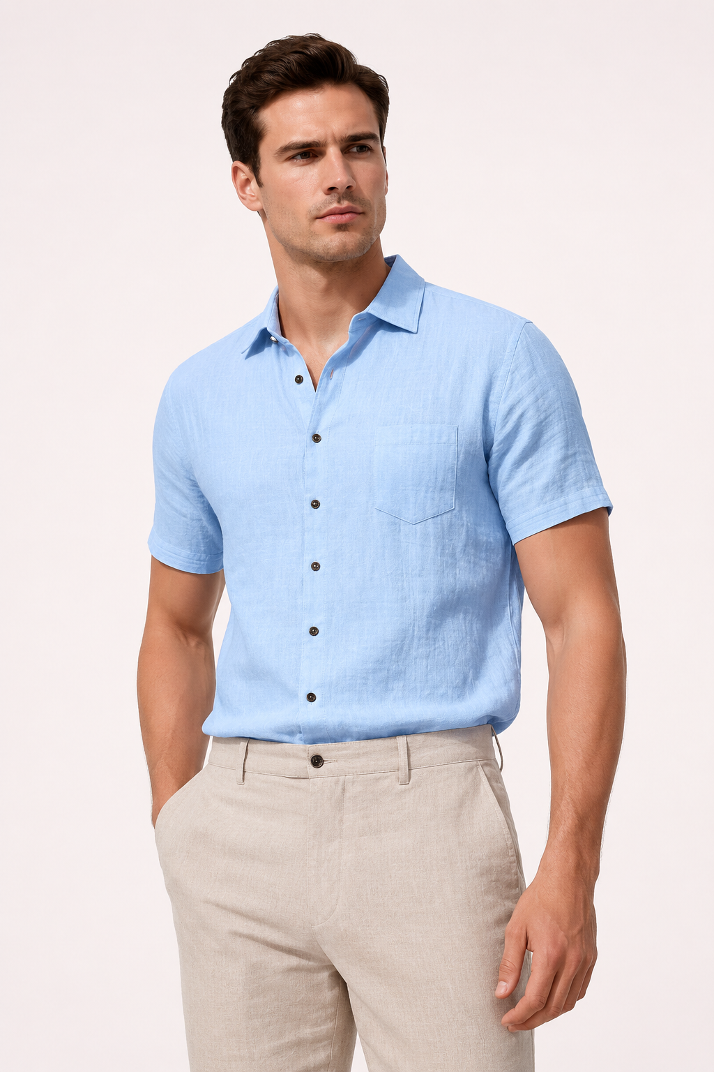 Chemise lin homme manches courtes col classique poche utile - Patricio
