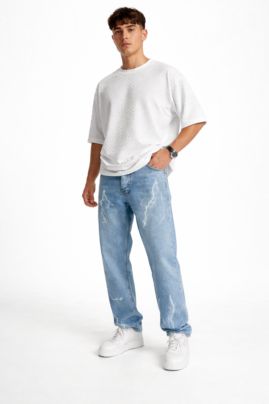 Jean droit in denim con imprimé graphique discret et texture authentique - Svenrik