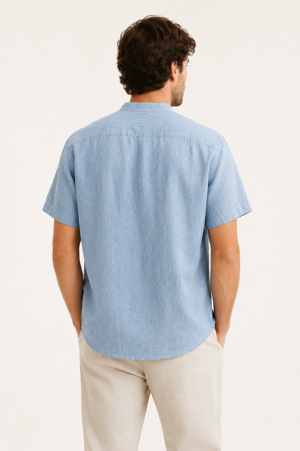 Chemise lin homme manches courtes col mandarin moderne - Emil