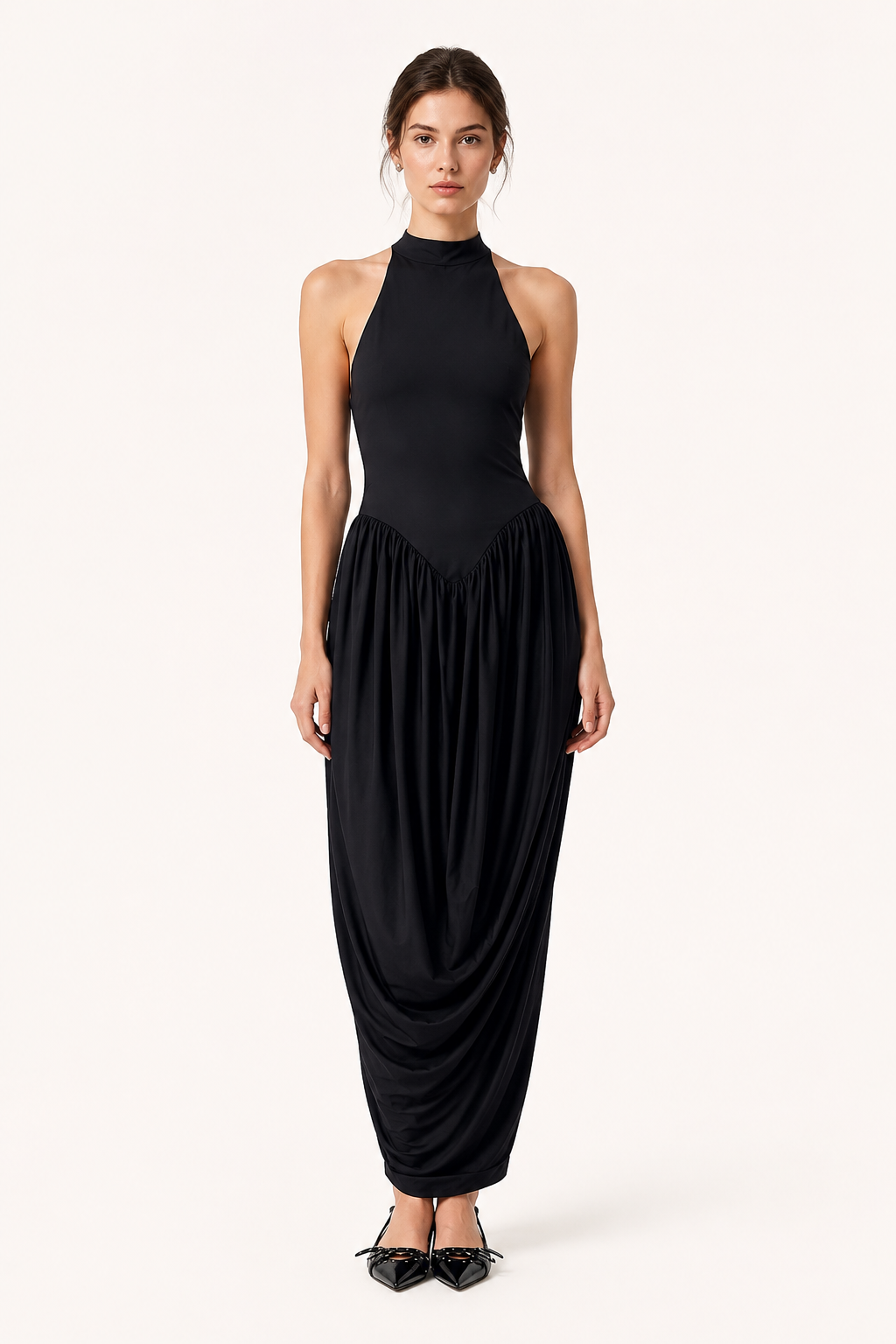 Robe longue d'été pour femme, avec col licou et jupe fluide - Liv
