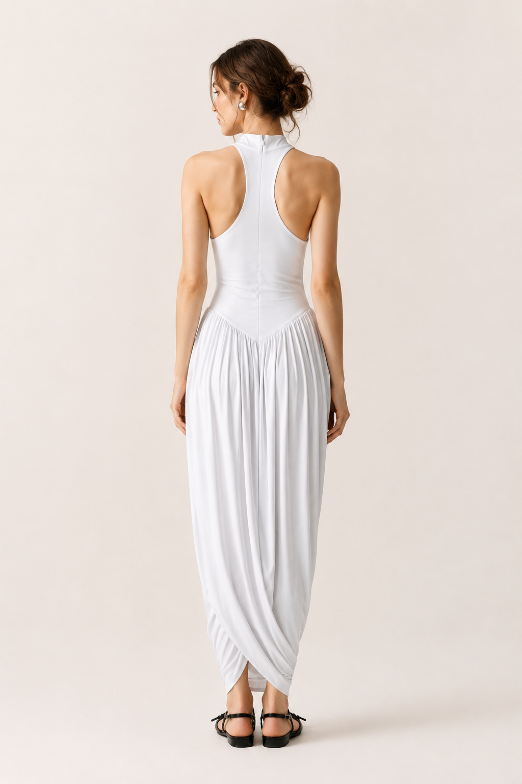 Robe longue d'été pour femme, avec col licou et jupe fluide - Liv