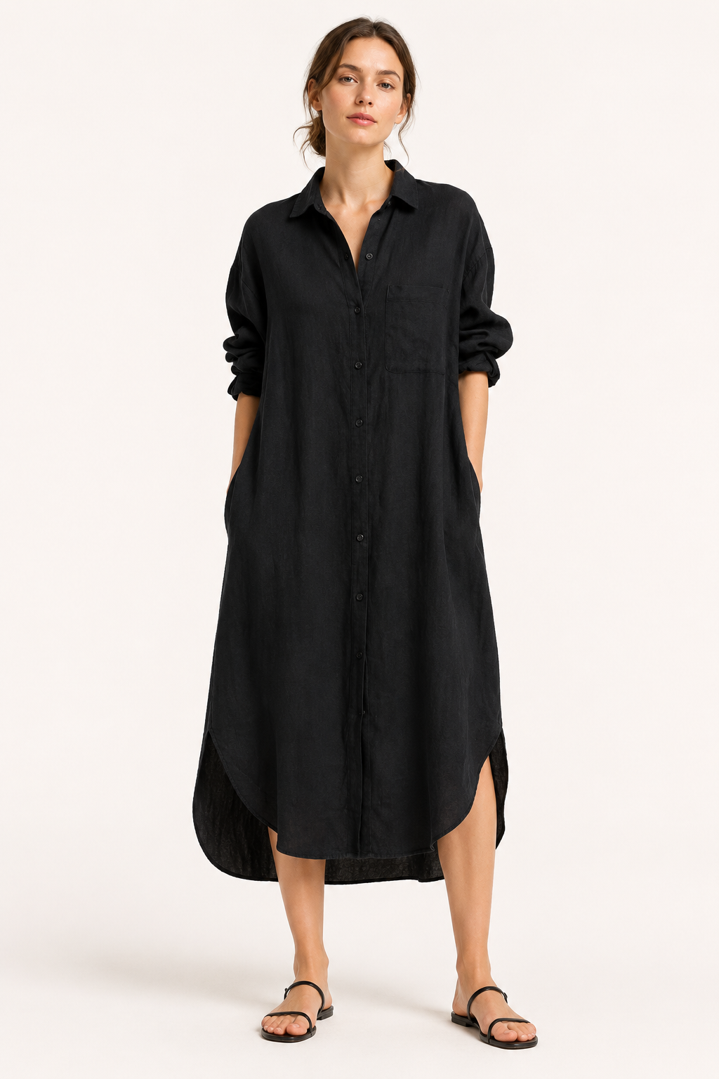 Robe chemise longue boutonnée femme décontractée polyvalente - Shanik