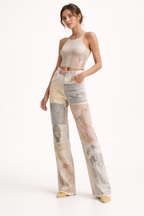 Pantalon large imprimé artistique graphique taille haute - Grace