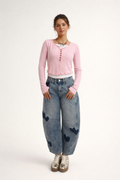 Pantalon denim jambe large cœurs teints contrastés - Elodie