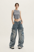 Jean cargo poches latérales larges jambe ample - Gabriela