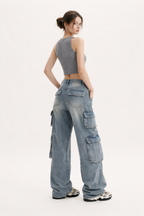 Jean cargo poches latérales larges jambe ample - Gabriela