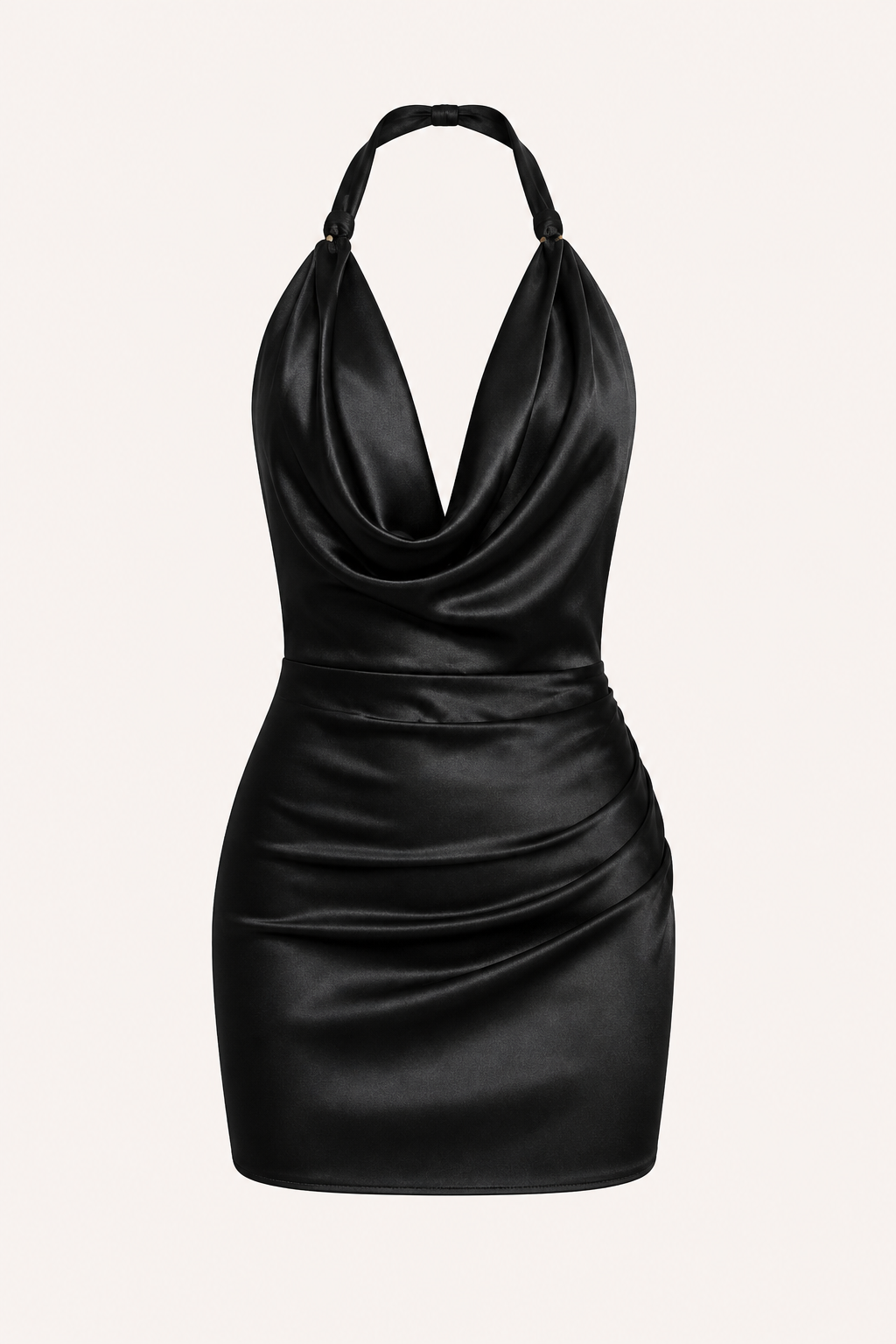 Robe courte soirée encolure drapée bretelles licou coupe ajustée taille - Kaela