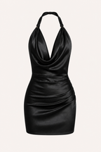 Robe courte soirée encolure drapée bretelles licou coupe ajustée taille - Kaela