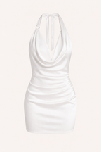 Robe courte soirée encolure drapée bretelles licou coupe ajustée taille - Kaela