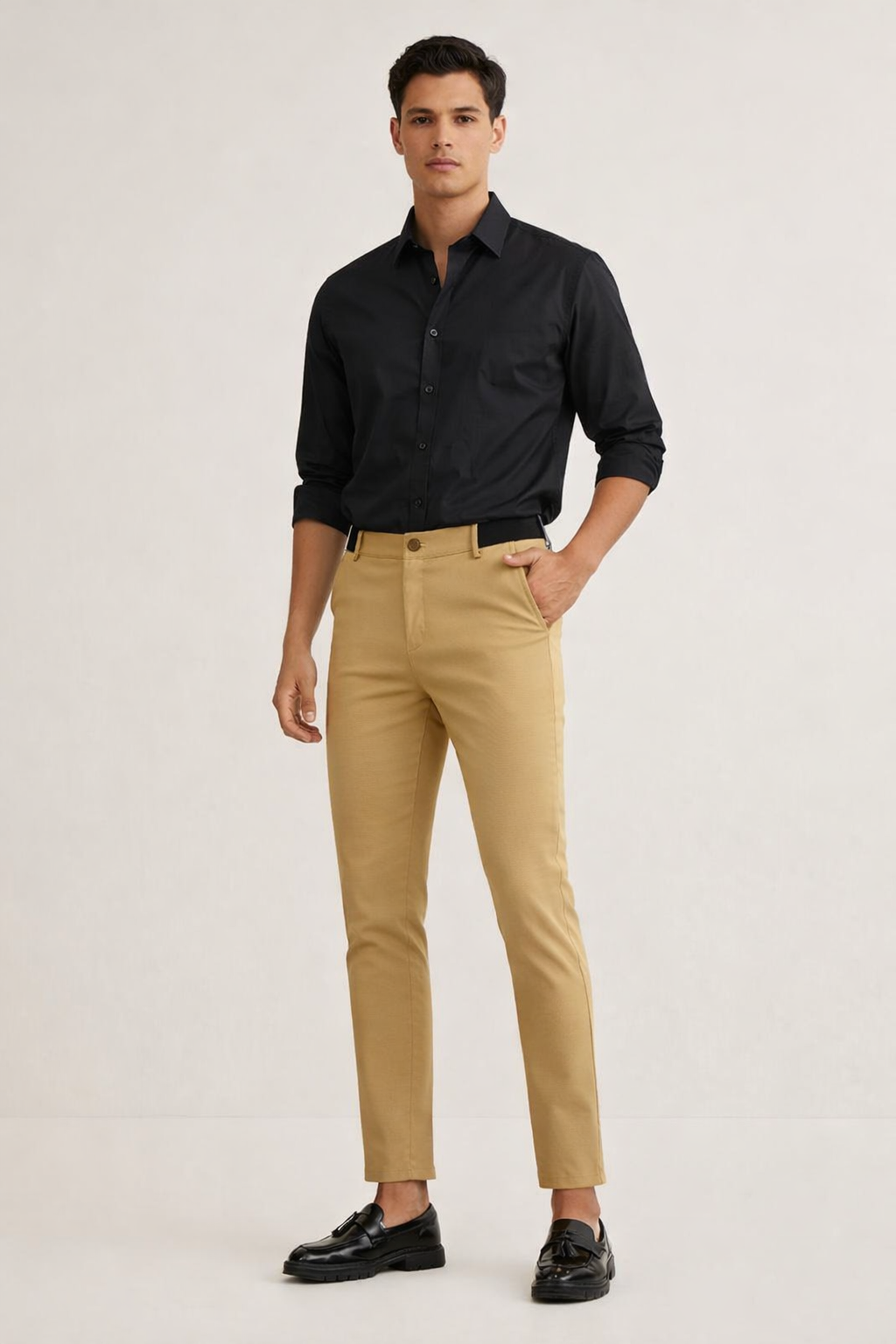 Pantalon chino slim en coton avec fermeture éclair et coupe droite pour homme - Lionel