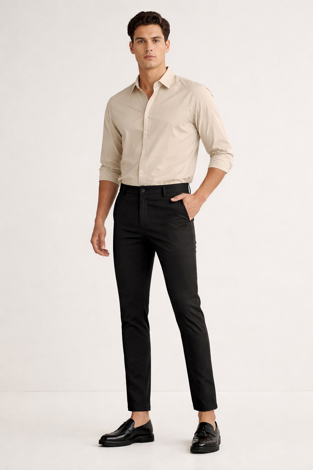Pantalon chino slim en coton avec fermeture éclair et coupe droite pour homme - Lionel