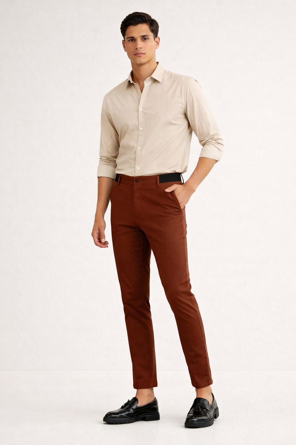 Pantalon chino slim en coton avec fermeture éclair et coupe droite pour homme - Lionel