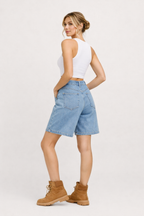 Bermuda denim boutons réglables taille ajustable - Erika