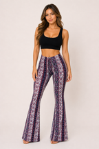 Pantalon évasé taille haute imprimé vertical jambe large femme - Klara
