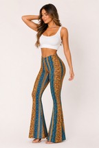 Pantalon évasé taille haute imprimé vertical jambe large femme - Klara