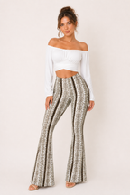 Pantalon évasé taille haute imprimé vertical jambe large femme - Klara