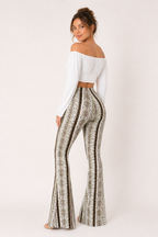Pantalon évasé taille haute imprimé vertical jambe large femme - Klara