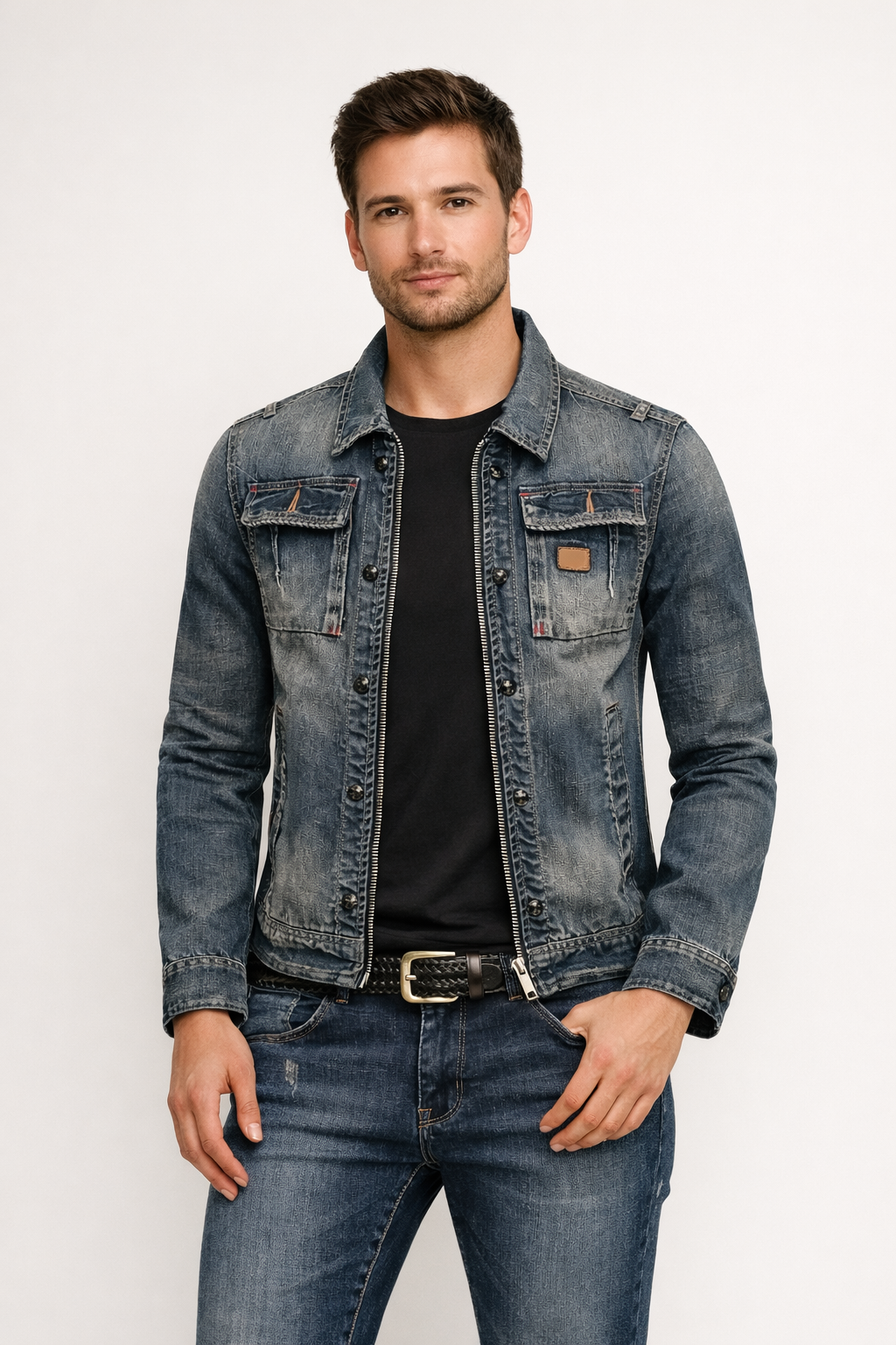 Veste en jean homme poches fonctionnelles coupe structurée - Roberto