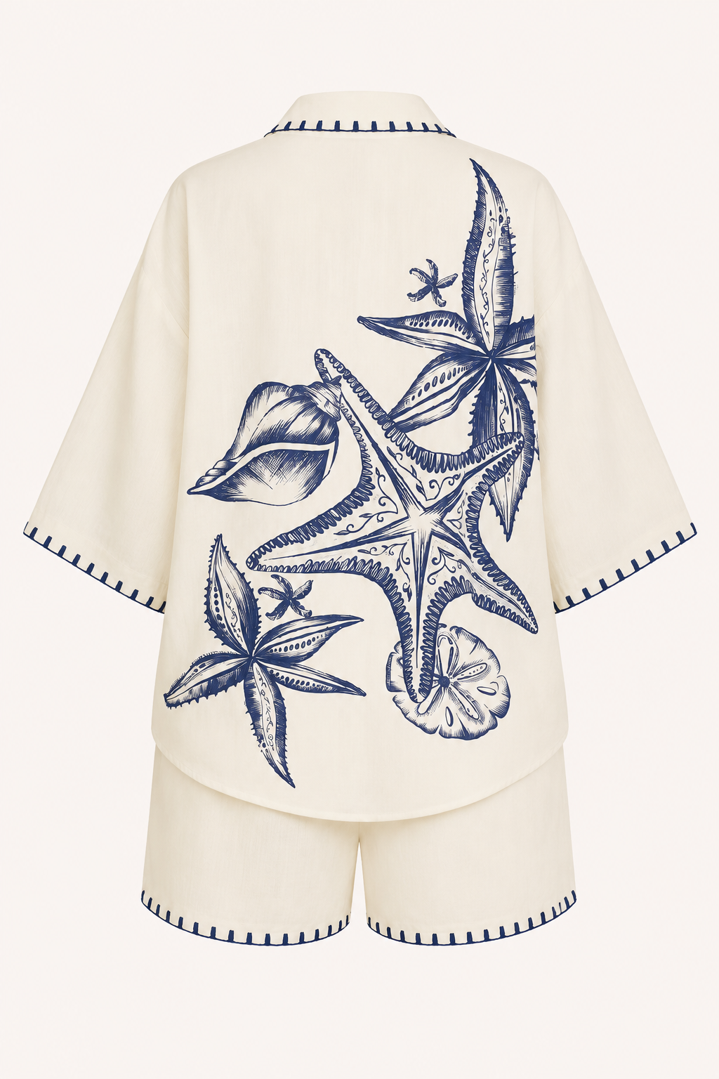 Ensemble chemise oversize d'été pour femmes, imprimé méditerranéen - Lidia