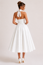 Robe midi dos nu bretelles licou taille haute jupe large soirée et diplôme - Elodie